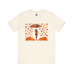Autumn Umbrella Tee, Cozy Fall Tee, Women's Graphic T-Shirt, Seasonal Casual Shirt, Thanksgiving Apparel, Unique Gift Idea