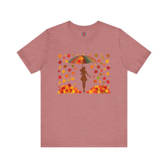 Autumn Umbrella Tee, Cozy Fall Tee, Women's Graphic T-Shirt, Seasonal Casual Shirt, Thanksgiving Apparel, Unique Gift Idea