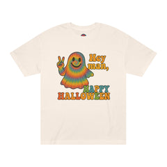 Colorful Halloween Ghost Tee, Fun Halloween Shirt, Unisex Classic T-Shirt, Retro Vibe Apparel, Peace Sign Ghost Tee