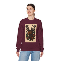 Vintage Deer Floral Sweatshirt, Cozy Unisex Crewneck, Nature Lover Gift, Forest Themed Apparel, Fall Fashion, Boho Style