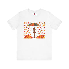 Autumn Umbrella Tee, Cozy Fall Tee, Women's Graphic T-Shirt, Seasonal Casual Shirt, Thanksgiving Apparel, Unique Gift Idea
