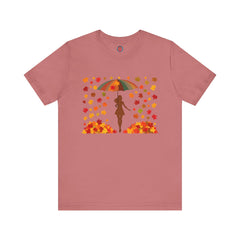 Autumn Umbrella Tee, Cozy Fall Tee, Women's Graphic T-Shirt, Seasonal Casual Shirt, Thanksgiving Apparel, Unique Gift Idea