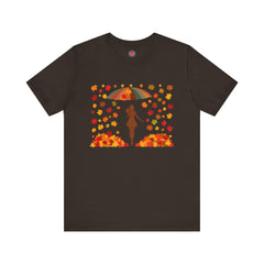 Autumn Umbrella Tee, Cozy Fall Tee, Women's Graphic T-Shirt, Seasonal Casual Shirt, Thanksgiving Apparel, Unique Gift Idea