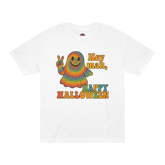Colorful Halloween Ghost Tee, Fun Halloween Shirt, Unisex Classic T-Shirt, Retro Vibe Apparel, Peace Sign Ghost Tee