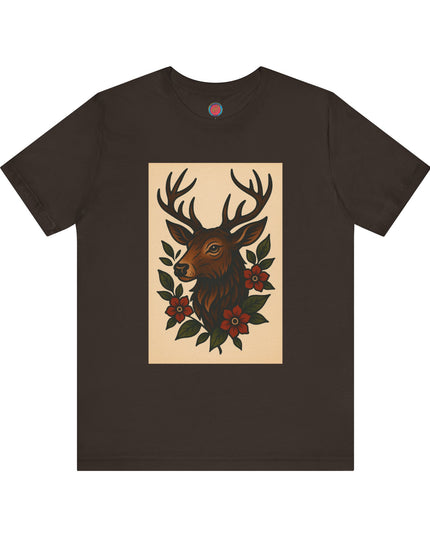 Rustic Deer Graphic Tee, Boho Nature Shirt, Vintage Animal Print Top, Unisex Casual Wear, Perfect for Outdoor Adventures