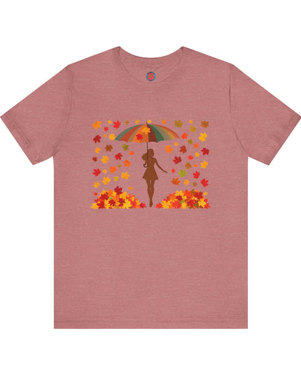 Autumn Umbrella Tee, Cozy Fall Tee, Women's Graphic T-Shirt, Seasonal Casual Shirt, Thanksgiving Apparel, Unique Gift Idea