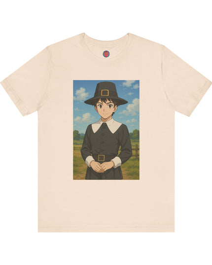 Thanksgiving Anime Pilgrim Tee, Unisex Jersey Short Sleeve Tee, Fall Fashion, Holiday Apparel, Gifts for Thanksgiving
