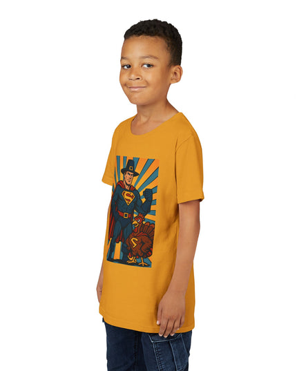 Thanksgiving Superhero Youth Tee - Fun and Unique Short Sleeve T-Shirt for Kids, Birthday Gift, Thanksgiving, Everyday Playwear