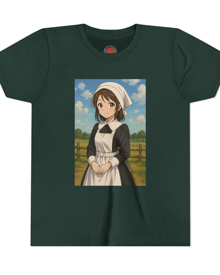 Cute Character Youth Tee, Thanksgiving Anime Tee for Kids, Graphic Tee, Short Sleeve Shirt, Fun Gift for Birthday, Summer Wear, Casual Style