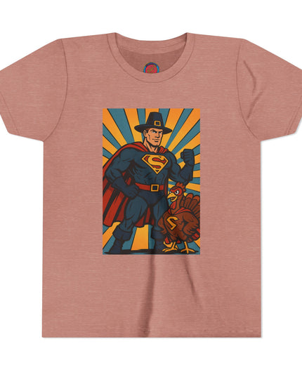 Thanksgiving Superhero Youth Tee - Fun and Unique Short Sleeve T-Shirt for Kids, Birthday Gift, Thanksgiving, Everyday Playwear