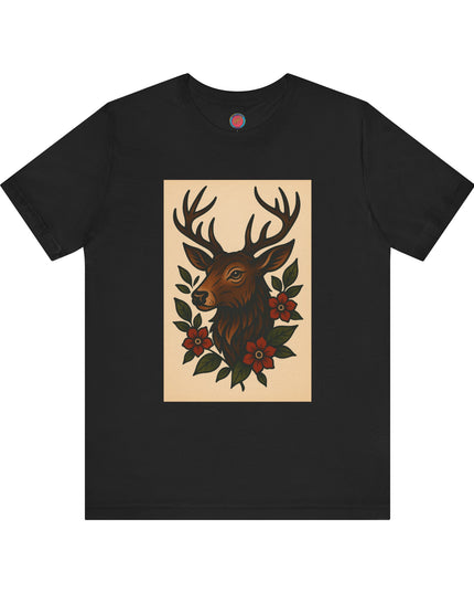 Rustic Deer Graphic Tee, Boho Nature Shirt, Vintage Animal Print Top, Unisex Casual Wear, Perfect for Outdoor Adventures