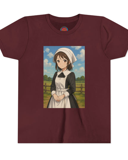 Cute Character Youth Tee, Thanksgiving Anime Tee for Kids, Graphic Tee, Short Sleeve Shirt, Fun Gift for Birthday, Summer Wear, Casual Style