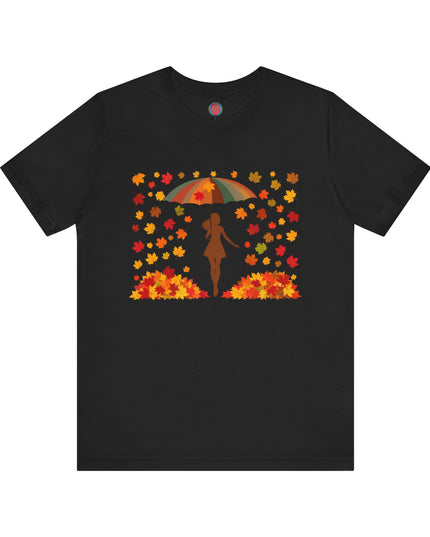 Autumn Umbrella Tee, Cozy Fall Tee, Women's Graphic T-Shirt, Seasonal Casual Shirt, Thanksgiving Apparel, Unique Gift Idea