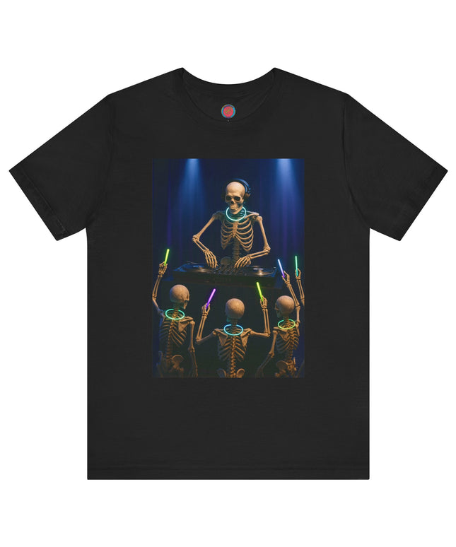 DJ Skeleton Party Tee | Halloween Shirt, Unisex Graphic Tee, Festival Outfit, Music Lover Gift, Glow Party Apparel