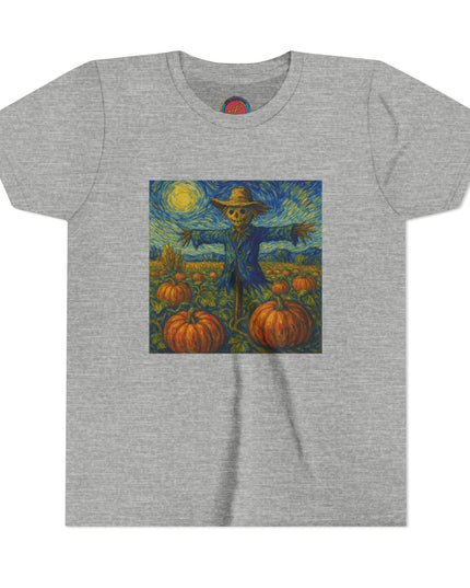 Scarecrow Pumpkin Youth Tee, Autumn Shirt, Halloween Kids Top, Fall Fashion, Scarecrow Artwork Tee