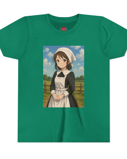 Cute Character Youth Tee, Thanksgiving Anime Tee for Kids, Graphic Tee, Short Sleeve Shirt, Fun Gift for Birthday, Summer Wear, Casual Style