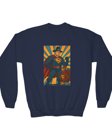 Superhero Youth Crewneck Sweatshirt, Kids Graphic Pullover, Comic Book Sweatshirt, Birthday Gift, Fun Casual Wear, Kids Thanksgiving Sweatshirt
