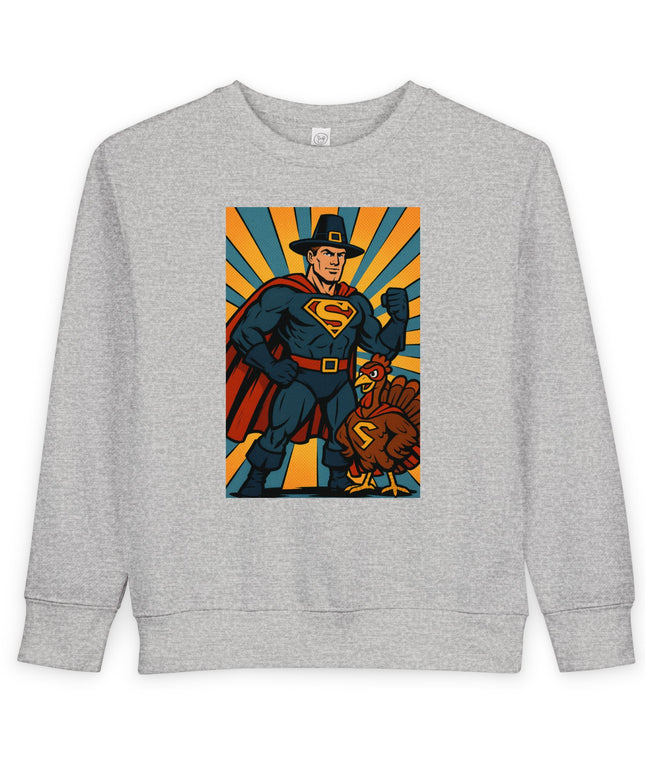 Superhero Thanksgiving Toddler Sweatshirt, Cute Children’s Apparel, Holiday Gift, Cozy Fall Clothing, Kid’s Sweatshirt