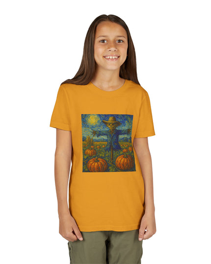 Scarecrow Pumpkin Youth Tee, Autumn Shirt, Halloween Kids Top, Fall Fashion, Scarecrow Artwork Tee