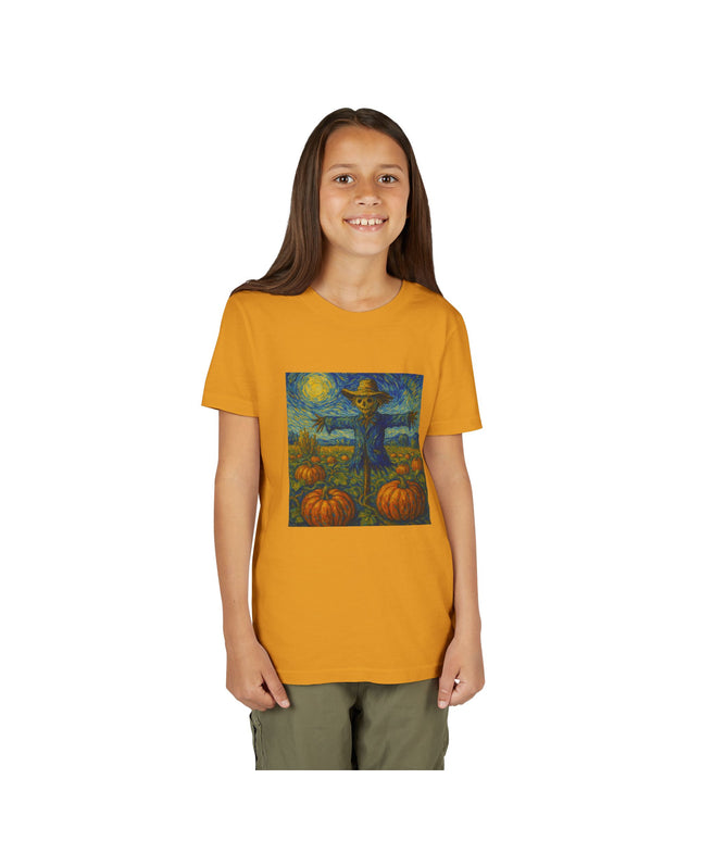 Scarecrow Pumpkin Youth Tee, Autumn Shirt, Halloween Kids Top, Fall Fashion, Scarecrow Artwork Tee