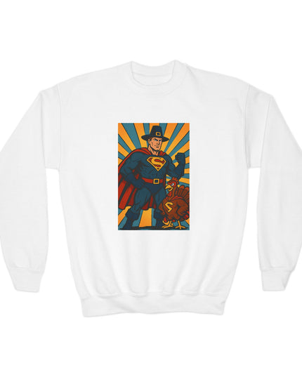 Superhero Youth Crewneck Sweatshirt, Kids Graphic Pullover, Comic Book Sweatshirt, Birthday Gift, Fun Casual Wear, Kids Thanksgiving Sweatshirt