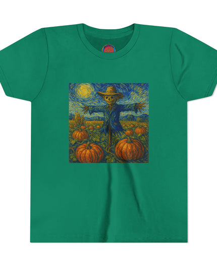 Scarecrow Pumpkin Youth Tee, Autumn Shirt, Halloween Kids Top, Fall Fashion, Scarecrow Artwork Tee