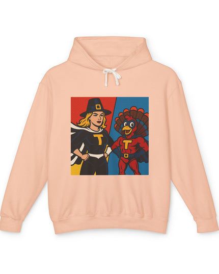 Thanksgiving Heroes Hooded Sweatshirt, Unisex Lightweight Hoodie, Fall Fashion, Family Gatherings, Unique Holiday Gift