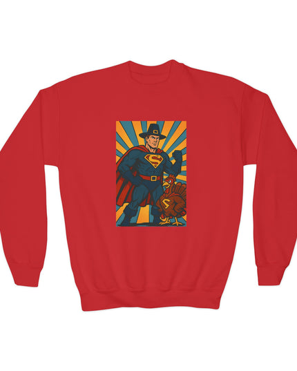 Superhero Youth Crewneck Sweatshirt, Kids Graphic Pullover, Comic Book Sweatshirt, Birthday Gift, Fun Casual Wear, Kids Thanksgiving Sweatshirt