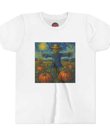 Scarecrow Pumpkin Youth Tee, Autumn Shirt, Halloween Kids Top, Fall Fashion, Scarecrow Artwork Tee