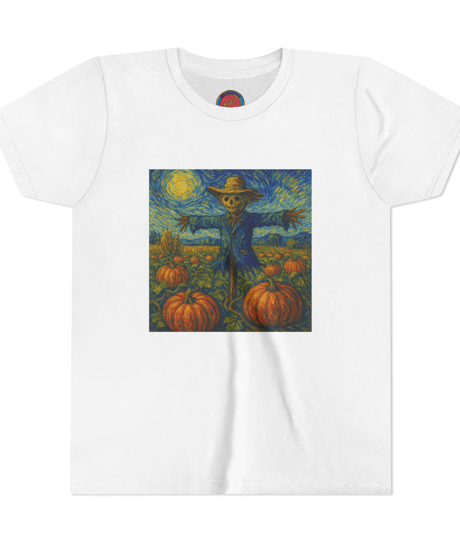 Scarecrow Pumpkin Youth Tee, Autumn Shirt, Halloween Kids Top, Fall Fashion, Scarecrow Artwork Tee