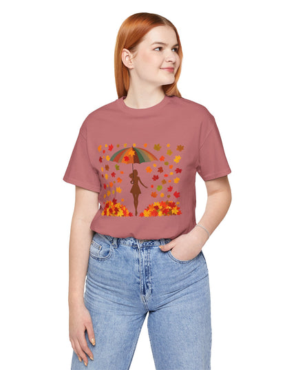 Autumn Umbrella Tee, Cozy Fall Tee, Women's Graphic T-Shirt, Seasonal Casual Shirt, Thanksgiving Apparel, Unique Gift Idea