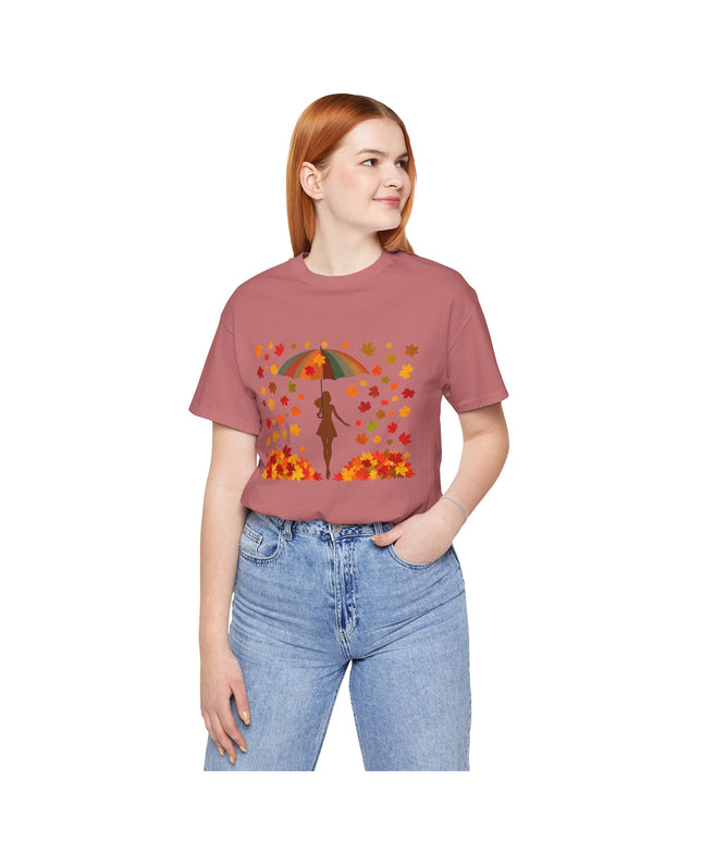 Autumn Umbrella Tee, Cozy Fall Tee, Women's Graphic T-Shirt, Seasonal Casual Shirt, Thanksgiving Apparel, Unique Gift Idea