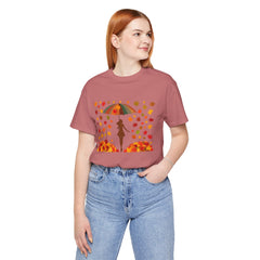 Autumn Umbrella Tee, Cozy Fall Tee, Women's Graphic T-Shirt, Seasonal Casual Shirt, Thanksgiving Apparel, Unique Gift Idea