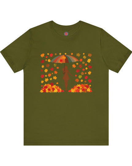 Autumn Umbrella Tee, Cozy Fall Tee, Women's Graphic T-Shirt, Seasonal Casual Shirt, Thanksgiving Apparel, Unique Gift Idea