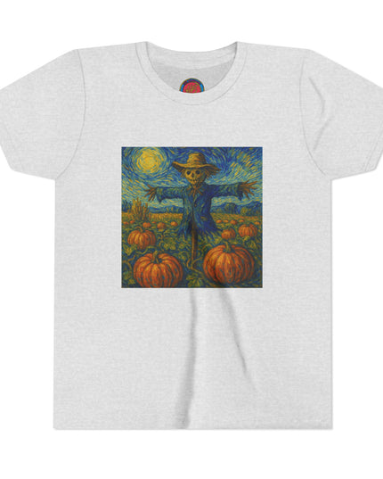 Scarecrow Pumpkin Youth Tee, Autumn Shirt, Halloween Kids Top, Fall Fashion, Scarecrow Artwork Tee