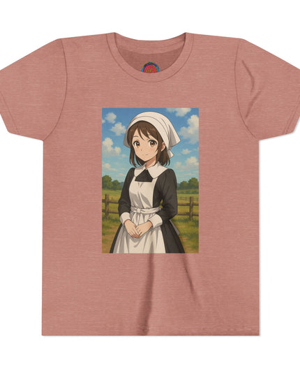 Cute Character Youth Tee, Thanksgiving Anime Tee for Kids, Graphic Tee, Short Sleeve Shirt, Fun Gift for Birthday, Summer Wear, Casual Style