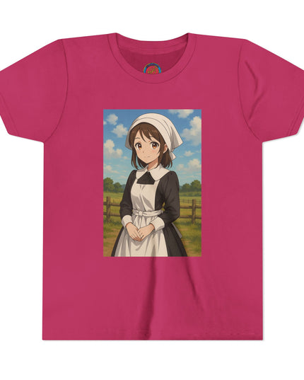 Cute Character Youth Tee, Thanksgiving Anime Tee for Kids, Graphic Tee, Short Sleeve Shirt, Fun Gift for Birthday, Summer Wear, Casual Style