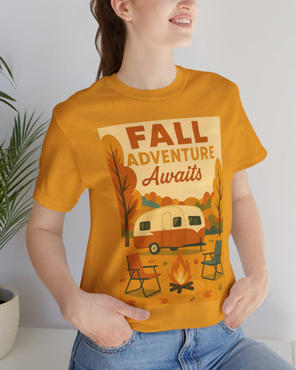 Fall Adventure Awaits T-Shirt | Cozy Autumn Tee for Campers | Vintage Camping Shirt | Unisex Graphic Tee | Outdoor Enthusiast Gift