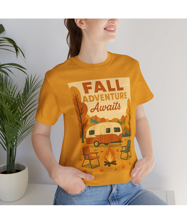 Fall Adventure Awaits T-Shirt | Cozy Autumn Tee for Campers | Vintage Camping Shirt | Unisex Graphic Tee | Outdoor Enthusiast Gift