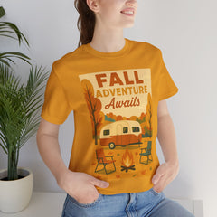 Fall Adventure Awaits T-Shirt | Cozy Autumn Tee for Campers | Vintage Camping Shirt | Unisex Graphic Tee | Outdoor Enthusiast Gift