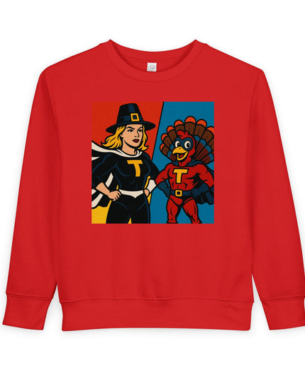 Thanksgiving Toddler Sweatshirt, Cute Holiday Sweater, Kids Fall Apparel, Superhero Turkey Design, Thanksgiving Gift for Kids
