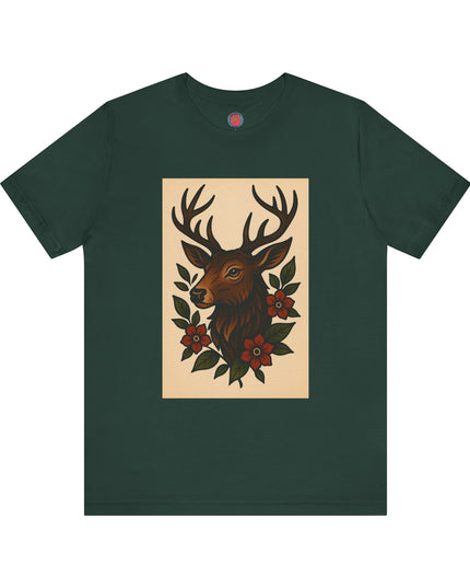 Rustic Deer Graphic Tee, Boho Nature Shirt, Vintage Animal Print Top, Unisex Casual Wear, Perfect for Outdoor Adventures