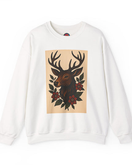 Vintage Deer Floral Sweatshirt, Cozy Unisex Crewneck, Nature Lover Gift, Forest Themed Apparel, Fall Fashion, Boho Style