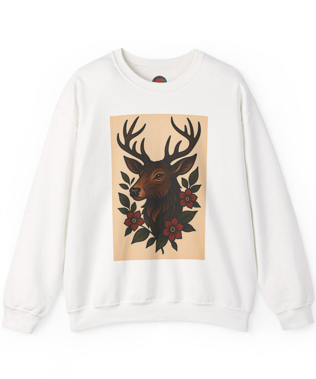 Vintage Deer Floral Sweatshirt, Cozy Unisex Crewneck, Nature Lover Gift, Forest Themed Apparel, Fall Fashion, Boho Style