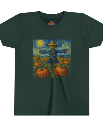 Scarecrow Pumpkin Youth Tee, Autumn Shirt, Halloween Kids Top, Fall Fashion, Scarecrow Artwork Tee