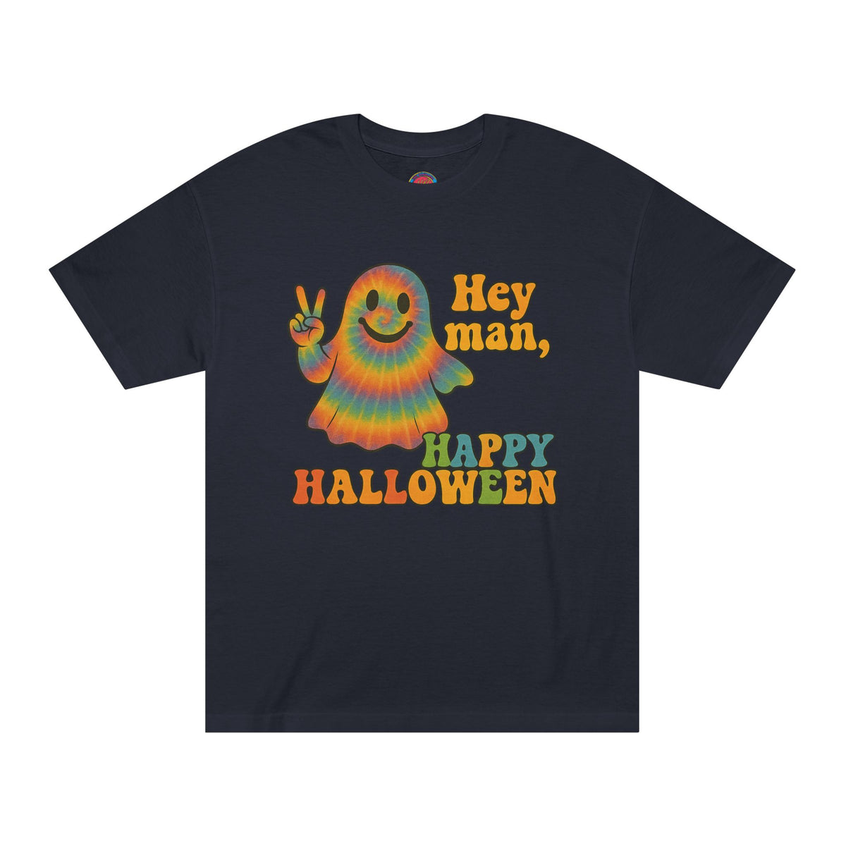 Colorful Halloween Ghost Tee, Fun Halloween Shirt, Unisex Classic T-Shirt, Retro Vibe Apparel, Peace Sign Ghost Tee