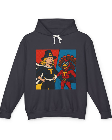 Thanksgiving Heroes Hooded Sweatshirt, Unisex Lightweight Hoodie, Fall Fashion, Family Gatherings, Unique Holiday Gift