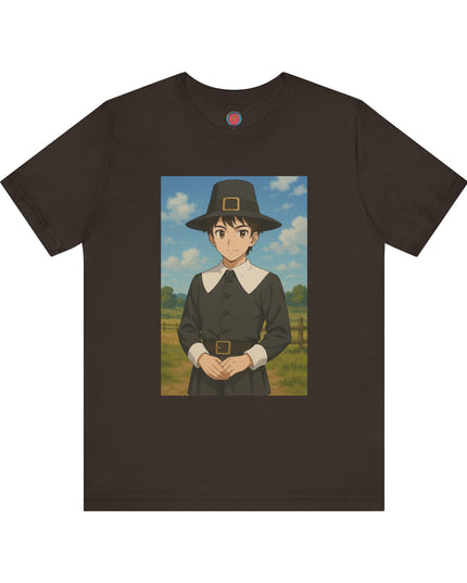 Thanksgiving Anime Pilgrim Tee, Unisex Jersey Short Sleeve Tee, Fall Fashion, Holiday Apparel, Gifts for Thanksgiving