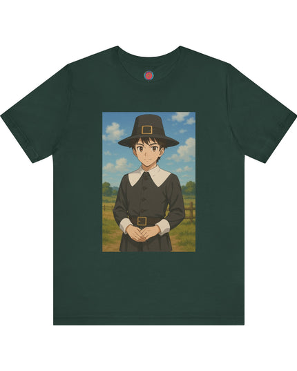 Thanksgiving Anime Pilgrim Tee, Unisex Jersey Short Sleeve Tee, Fall Fashion, Holiday Apparel, Gifts for Thanksgiving