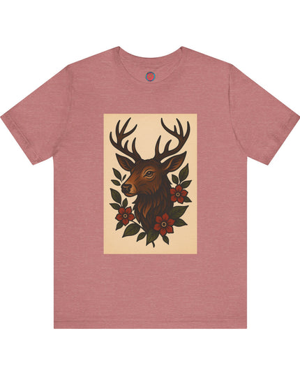 Rustic Deer Graphic Tee, Boho Nature Shirt, Vintage Animal Print Top, Unisex Casual Wear, Perfect for Outdoor Adventures